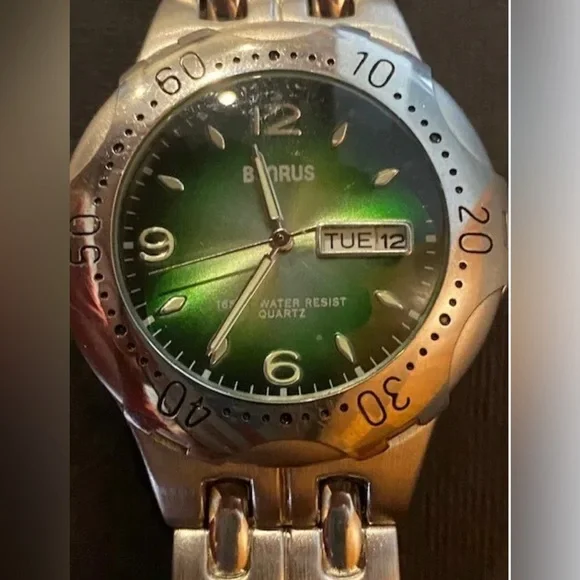 Benrus Accessories Used Gsi Benrus Green Dial Day Date Quartz Wristwatch 4mm Sr626sw Bnw9902 Poshmark